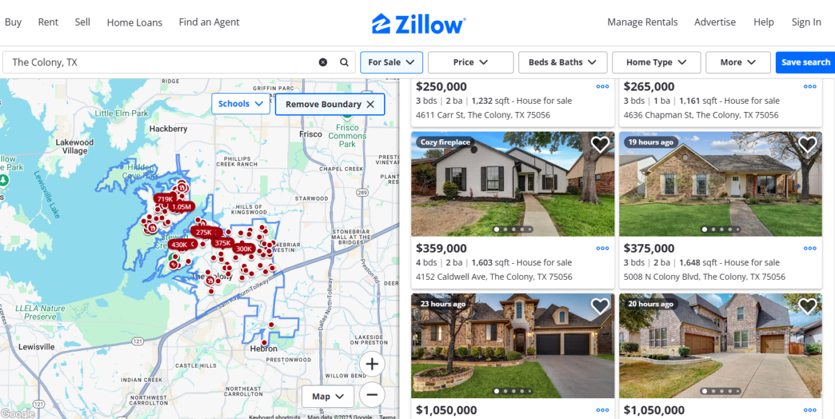 An example of what Zillow’s property search function looks lik