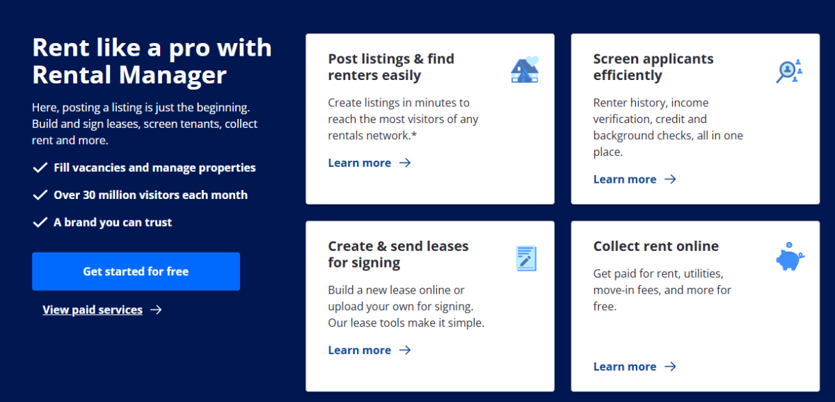 A summary of the services Zillow makes available to landlords